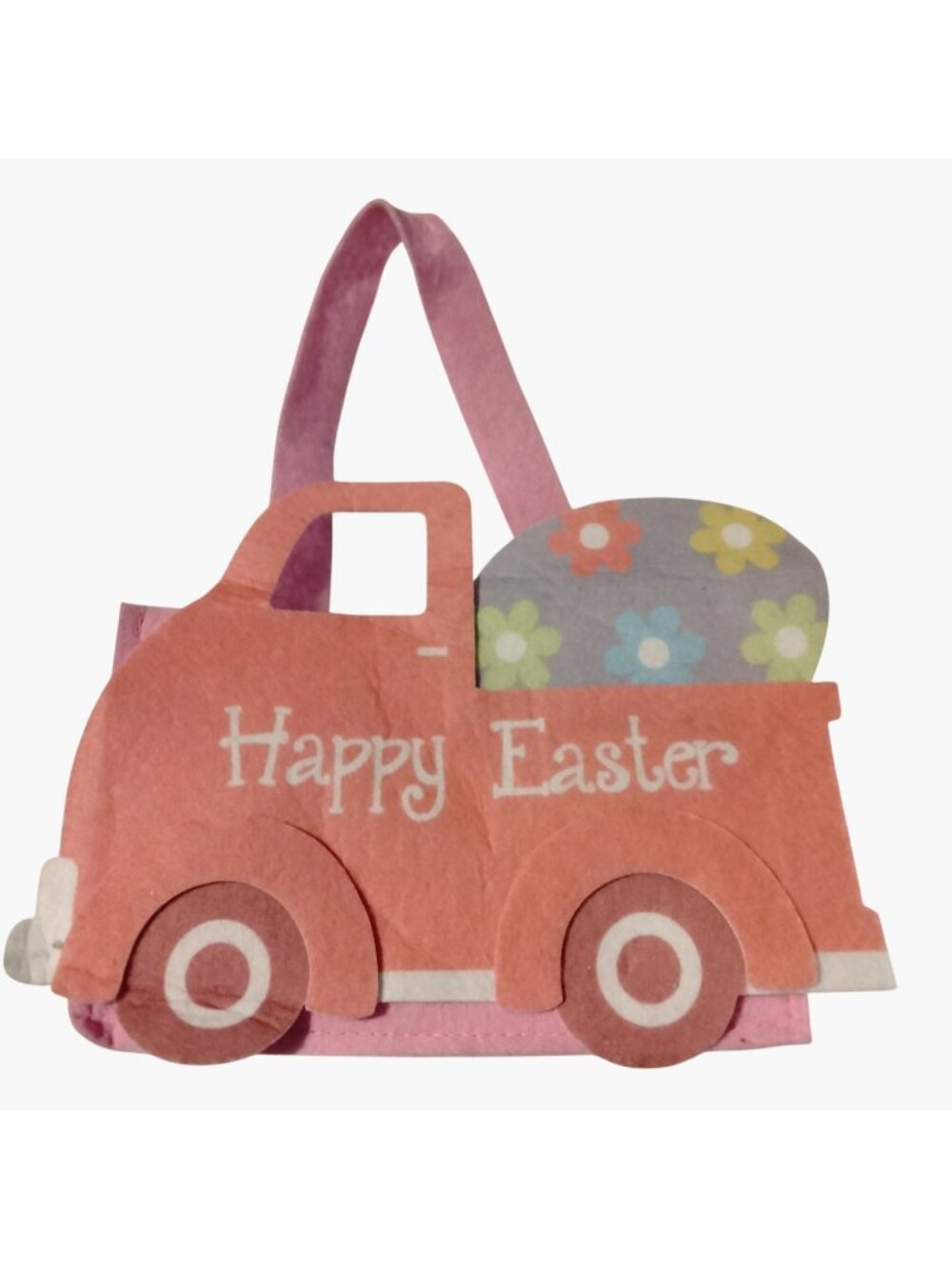 Happy Easter Pink Felt Tote Bag  Handles Truck Design